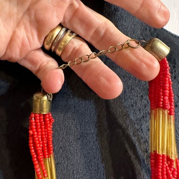 Red & Gold Multi Long strand all glass Seed XL Torsade Necklace - Picture 3 of 3